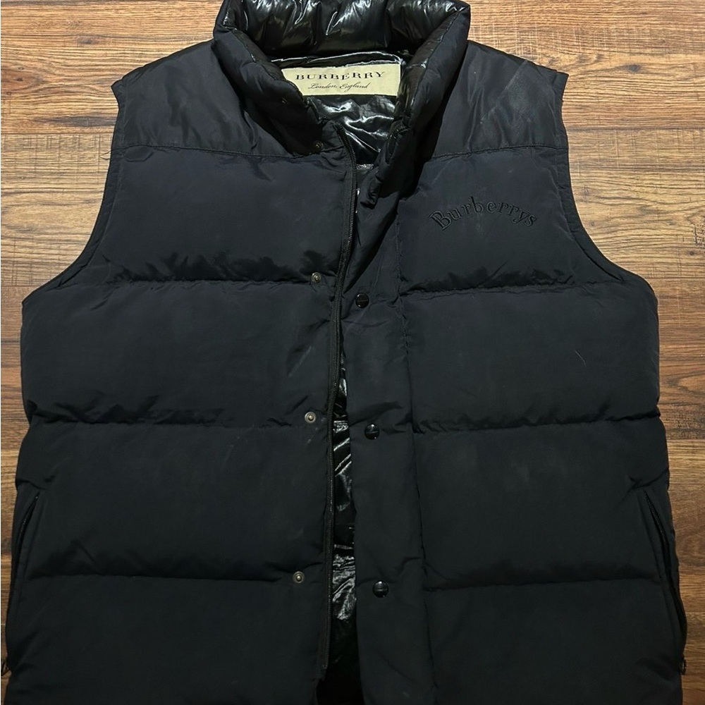 Burberry London Black Gilet Down Puffer Vest Spell Out Size L Minimalist Designe